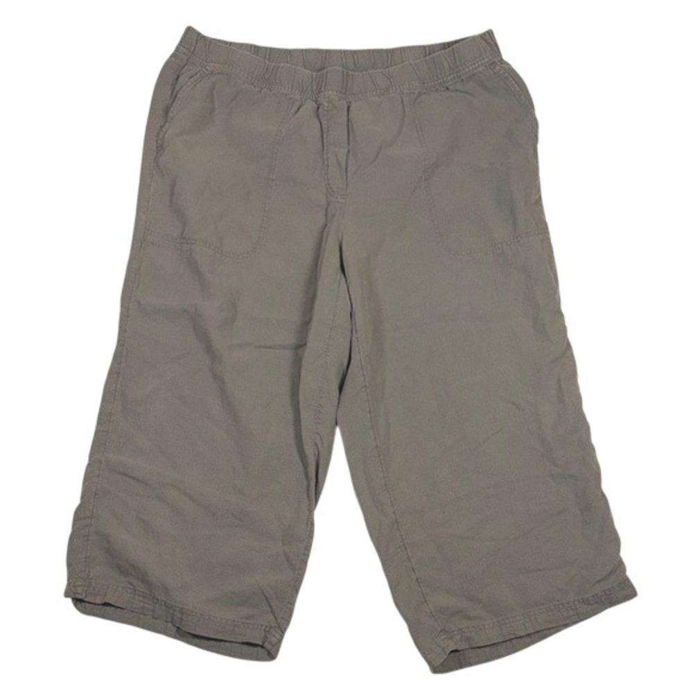 Pure Jill J. Jill Linen Tencel Cropped Pants XL Petite Olive Taupe Elastic Waist